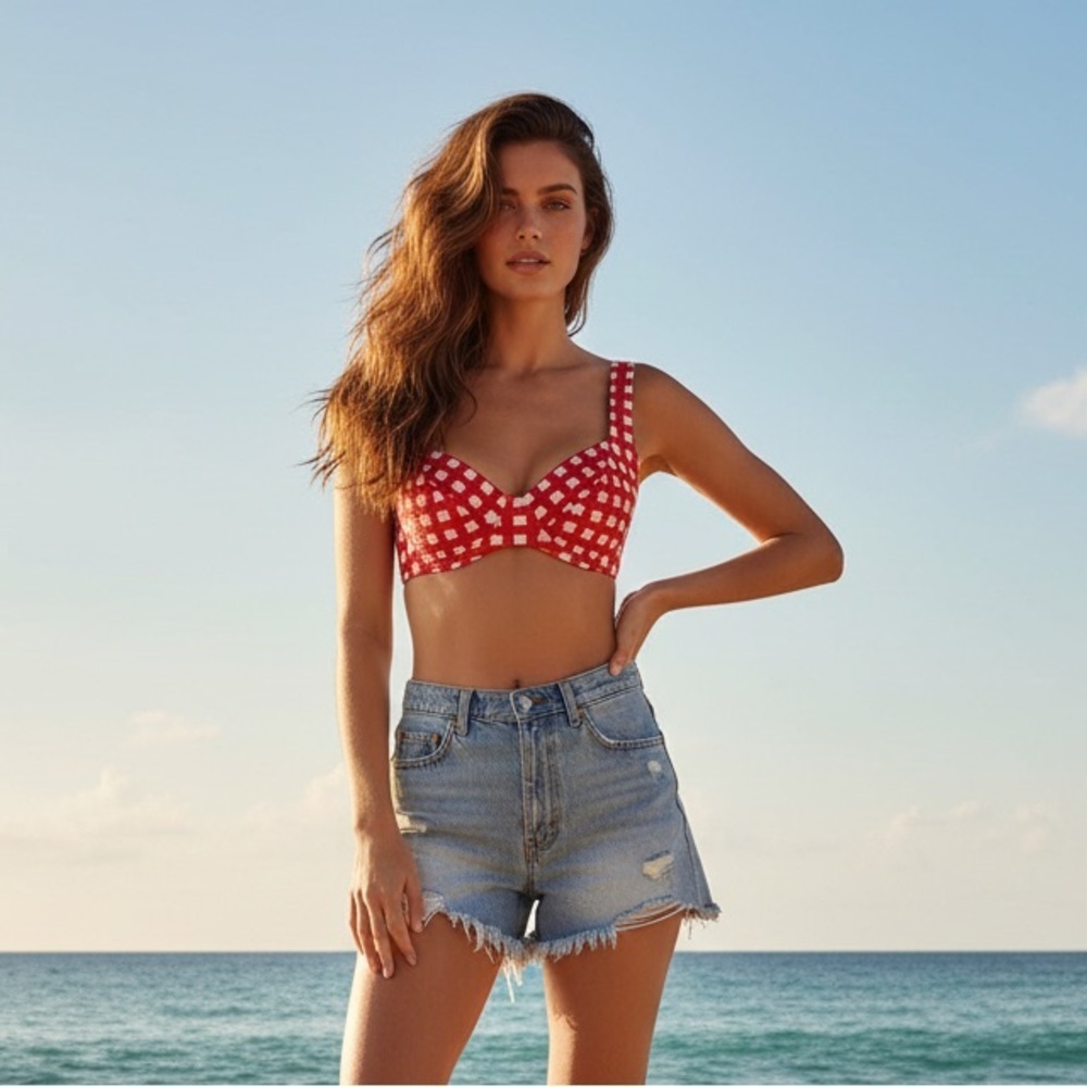 Sea Level Swim Australia Le Damier Underwire Bikini Bra Top Red Gingham Size 4